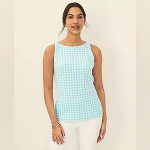 Ann Taylor Gingham Boatneck Tank Top In Aqua Pop Size Size XL NWOT